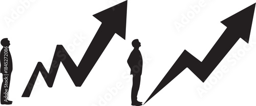 Businessman Observing Upward-Trending Charts Silhouette Vector