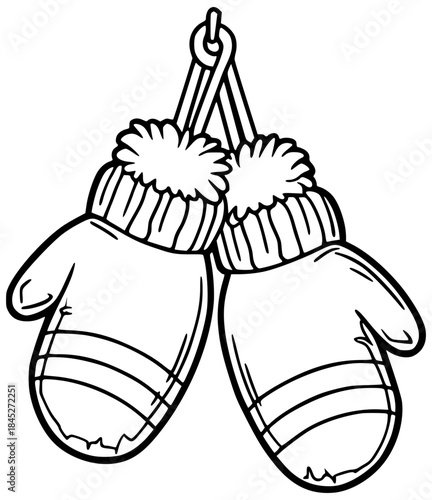 Hanging winter mittens line art