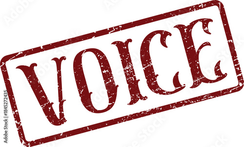 Dynamic Red Distressed Rubber Stamp with the Word Voice Representing Expression and Opinion