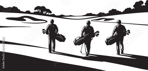 A dynamic collection of golfing swing silhouettes showcasing players in various stages of motion—backswing