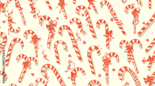 Vector illustration of a Christmas candy cane background with a flat design style, featuring bold lines, minimal shadows, and a festive red and white color scheme