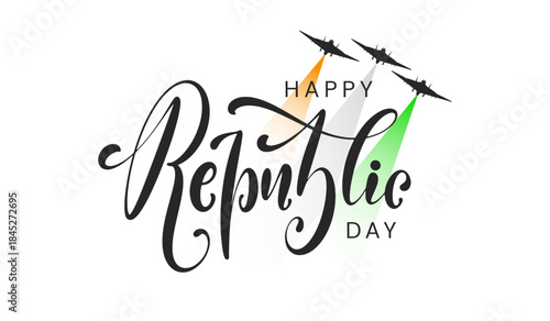 Vector lettering for Happy Republic Day in India, 26th January isolated on white background.