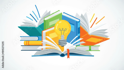 Open Book with Light Bulb Inside.