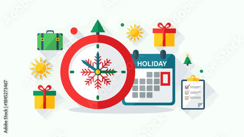 Festive Countdown: a winter-themed image composed of symbolic elements of holiday, like calendar and gifts 