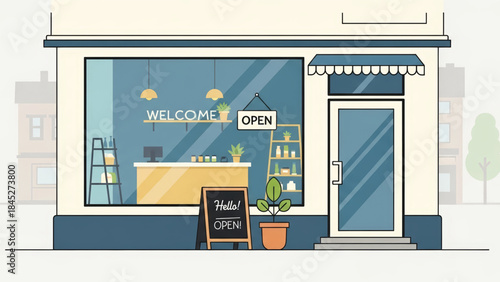 Illustration of Coffee Shop Front Exterior.