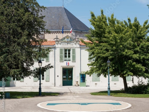 Marans Town Hall in Charente-Maritime. Place Ernest Cognacq seen from the Garden
