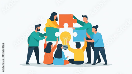 Group of People Assembling Puzzle Pieces Together.