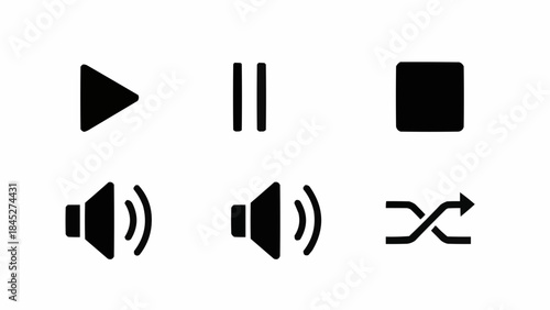 Multimedia control icons displayed on a clean white background