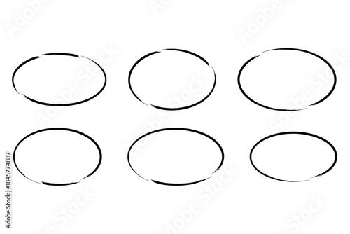 Highlight oval marker frames border line set. Hand drawn circle underscore set. Doodle style ovals and ellipses line template. Vector illustration isolated on white background.	