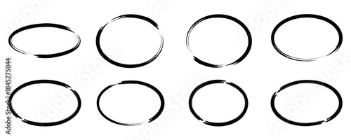 Highlight oval marker frames line set. Hand drawn scribble circle underscore set. Doodle style ovals and ellipses line template. Vector illustration isolated on white background.	