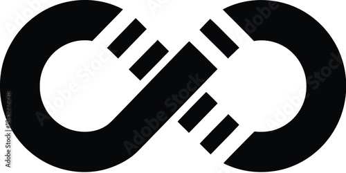 Black infinity symbol with a small circle at the center on a white background vector illustration