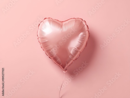 Shiny Pink Heart Shaped Balloon Floating on Pastel Background.