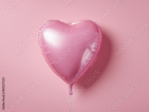 Shiny Pink Heart Shaped Balloon on Soft Pink Background.