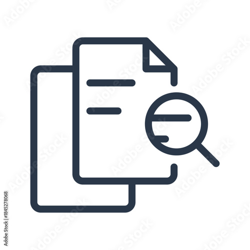 Document Search Icon. File Review and Magnifying Glass Outline