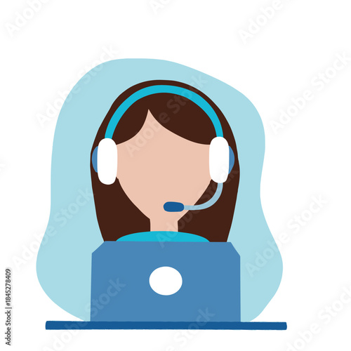Female freelancer working remotely with headset laptop