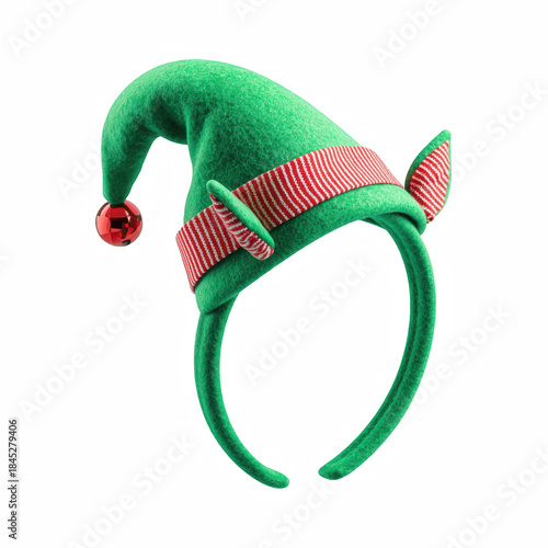 Christmas elf hat headband with jingle bell isolated on transparent background.