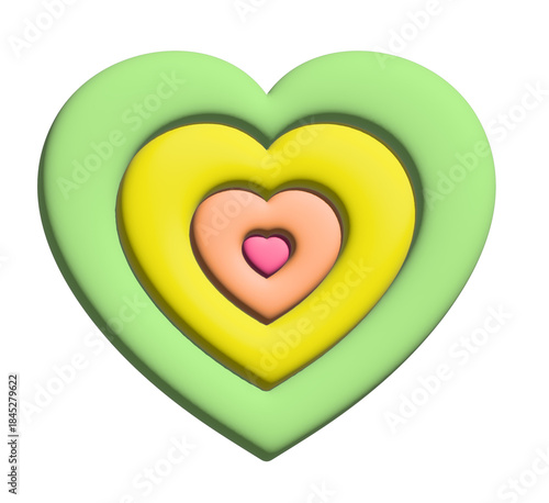 Inflated heart layers in 3D for Valentine Day, sticker, merchandise, fabric, decoration, love icon, wedding card, campaign badge, sign, symbol, women empowerment, girl power, pin, cute patch, brooch	
