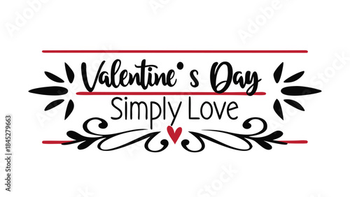 Valentine's day celebration with simply love text and decorative heart on white background in artistic minimal style