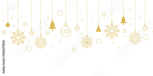modern christmas hanging snowflakes line art ornament decoration for greeting card or poster design banner decoration