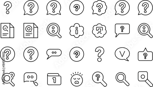 Support & FAQ Question Icons – Line style vector icons for customer service, help center and UI design.