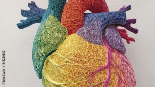 Vibrant Yarn Heart Anatomy Model in Multiple Colors.