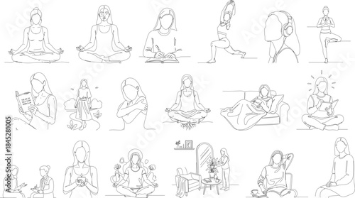 Hand Drawn Illustration Set of Yoga Pose Isolated on White Background