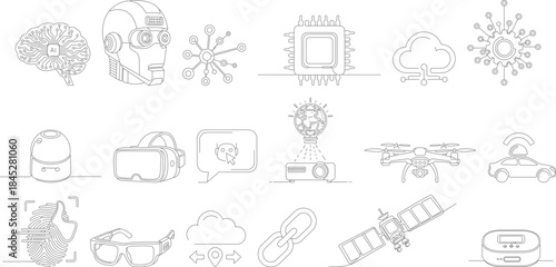 Minimalist Line Art Science and Technology Icon Design Elements Illustration