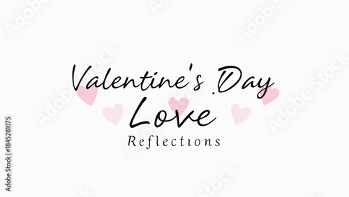 Valentine's day love reflections written in elegant brush script with pink heart decorations on white background
