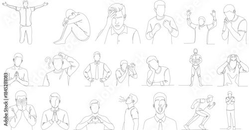 Wallpaper Mural Minimalist Line Art Diverse People Characters in Various Poses Illustration Torontodigital.ca