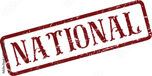 Bold red rubber stamp impression indicating the word NATIONAL in a rectangular grunge frame design