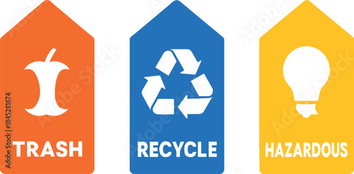 Colorful Recycling Labels for Trash Recycle and Hazardous Waste