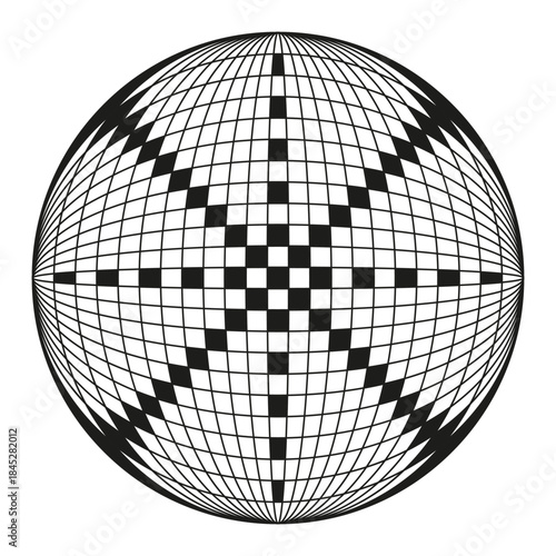 Sphere test pattern. Radial black sectors. Abstract Vector design. Calibration grid element.