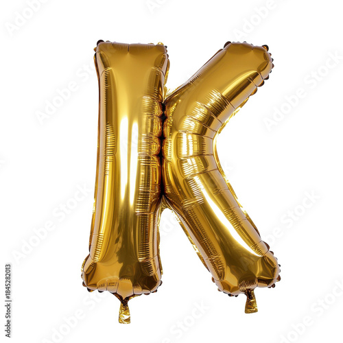 Golden letter k balloon isolated on transparent background