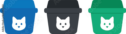 Three Colorful Coffee Cups with Cat Faces Design