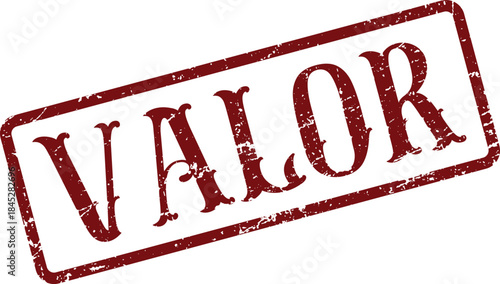 Bold Red Distressed Stamp with the Word Valor Representing Courage and Heroism
