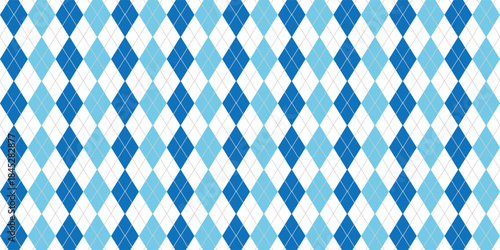 Argyle rhombus seamless pattern. Christmas plaid texture with silver line. Blue geometric diamond abstract pattern. Mans and boys design wrapping bg. Vector illustration isolated on white background.