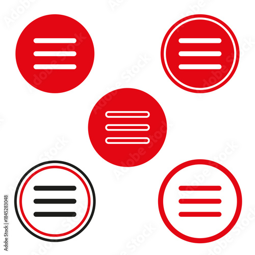 Three circle buttons. Simple menu element. Red line Vector icon set. Flat graphic interface.