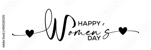 .. Hand drawn modern vector calligraphy.Happy Women's Day Typography. Abstract modern style happy women's day logo.Simple inscription with swashes, wavy lettering text. 8 March International Women day