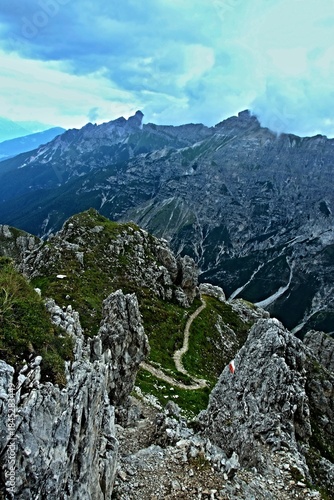 Austrian Alps - view of the footpath near peak Elfer in Stubai Alps