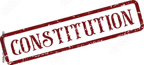 Constitution word printed with a weathered red rubber stamp effect conveying foundational principles