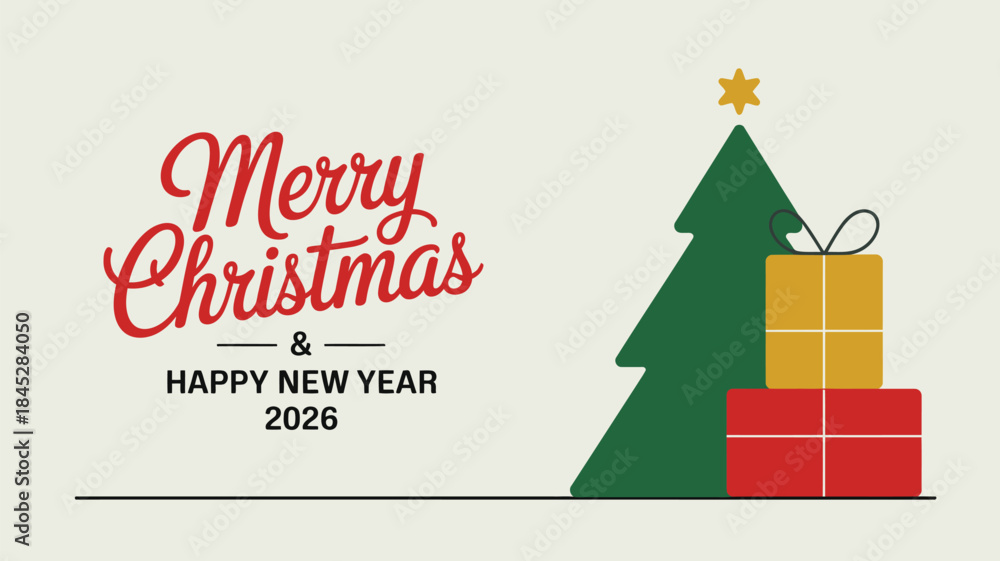 Obraz premium Merry Christmas and Happy New Year festive greeting card