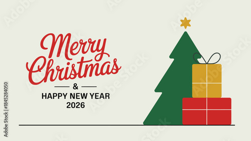 Merry Christmas and Happy New Year festive greeting card