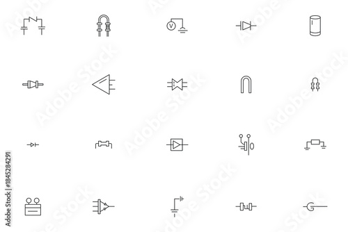 Set of electronic circuit component line icons vector collection