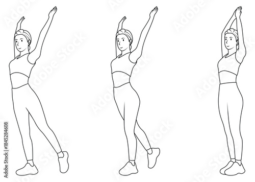 Line art of a woman doing the tadasana pose.