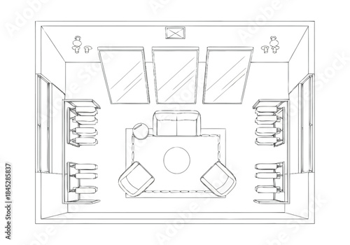 Modern Retail Store Layout Design Top View Showroom Floor Plan Blueprint layout architecture interior design icons