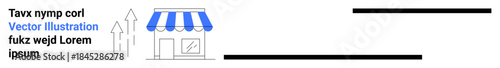 Small businesses, entrepreneurship, retail growth, market strategy, business planning, economic progress. Minimal storefront with growth arrows in clean linear style. Small businesses