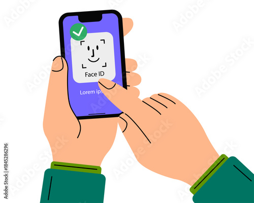 Verification ID is an illustration of Verification ID using system of face recognition and personal ID. The concept is take a photo by holding their own ID to get verified. Vector illustration.