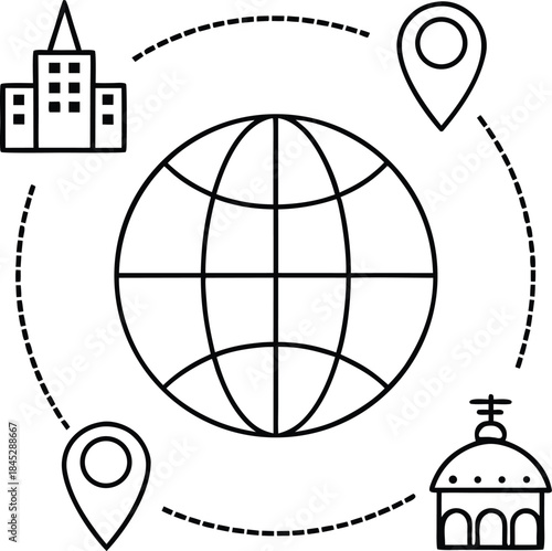 global tourism outline vector illustration on transparent background