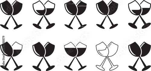Collection of Crossed Wine Glasses in Various Styles and Fills clinking celebration