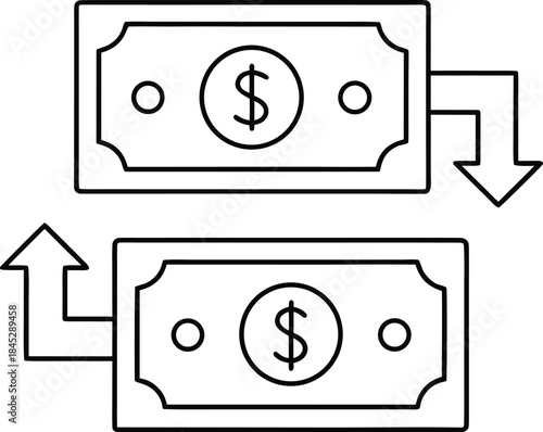 international money transfer outline vector illustration on transparent background